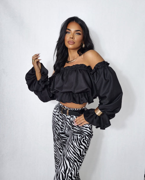 Bluzka hiszpanka Lala czarna Besquar — polski producent - Lexandra Style