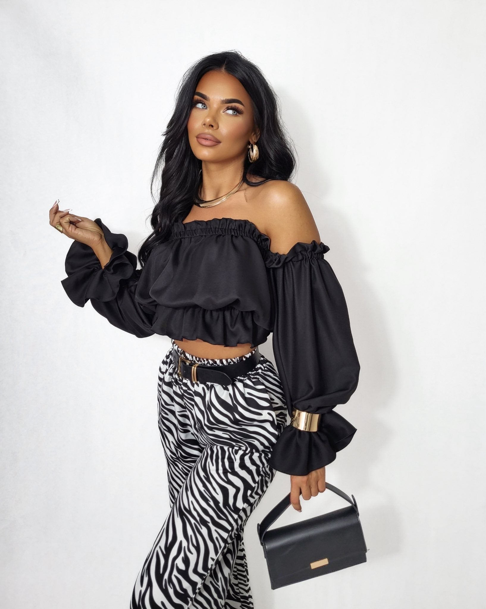 Bluzka hiszpanka Lala czarna Besquar — polski producent - Lexandra Style