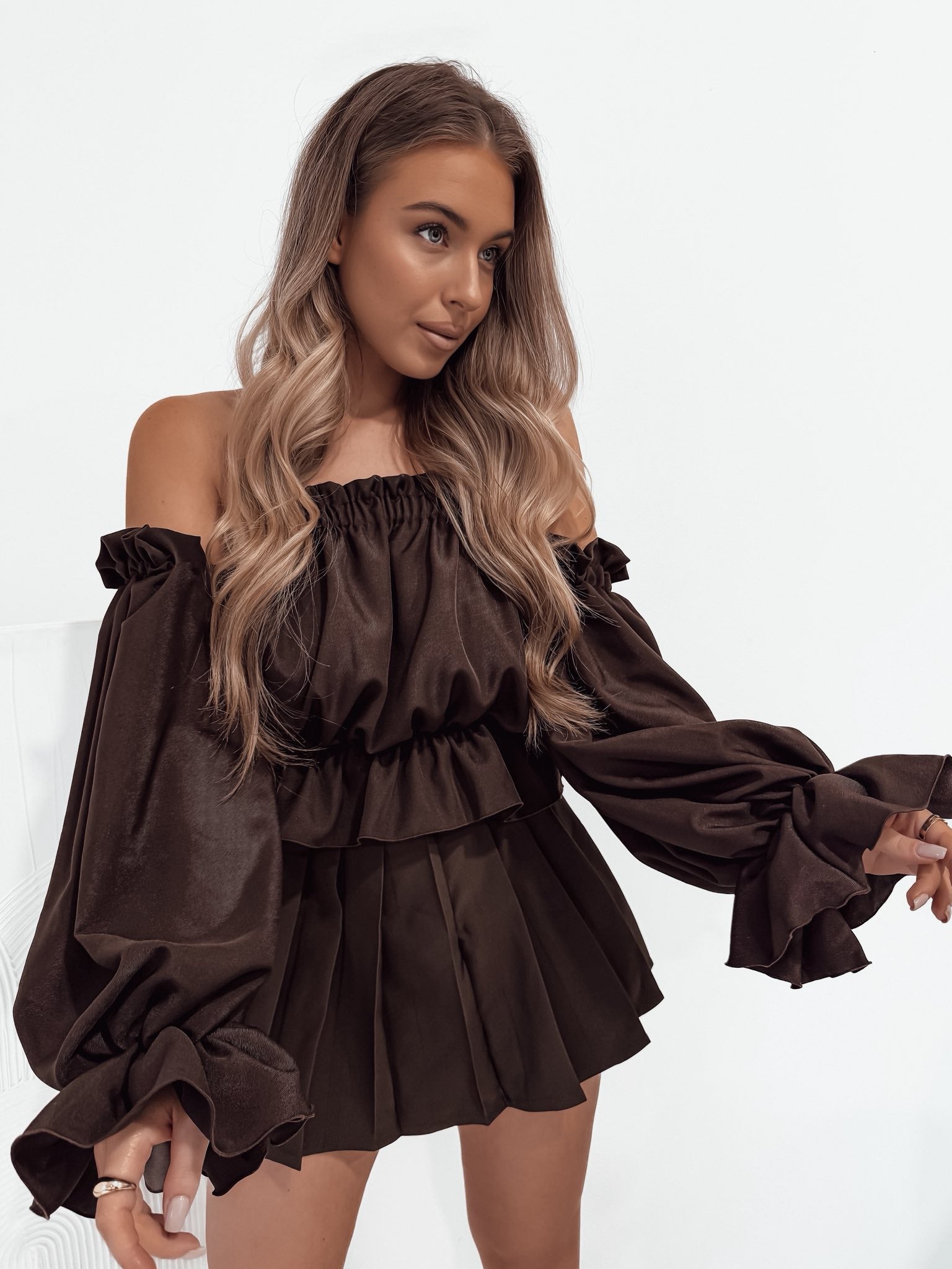 Bluzka hiszpanka Lala czekolada Besquar — polski producent - Lexandra Style