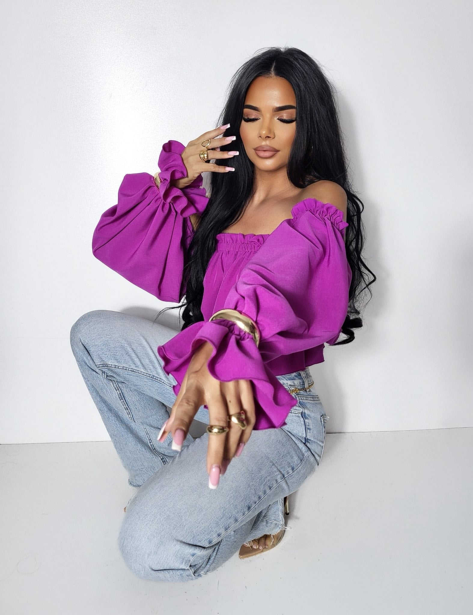 Bluzka hiszpanka Lala fuksja Besquar — polski producent - Lexandra Style