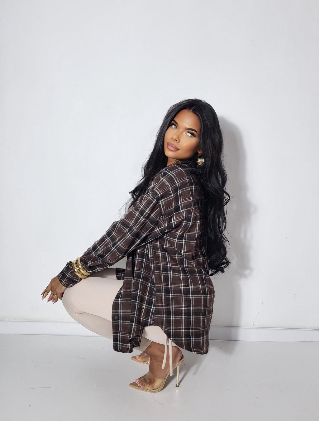 Koszula Plaid w kratę brązowa - Lexandra Style
