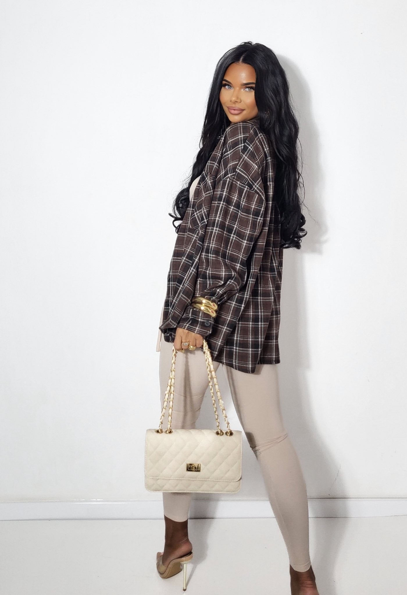 Koszula Plaid w kratę brązowa - Lexandra Style